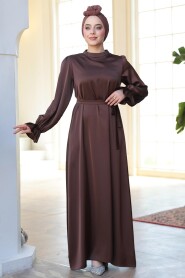 Modest Brown Satin Prom Dress 62132KH - 4