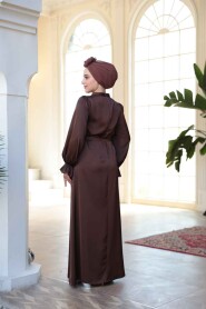 Modest Brown Satin Prom Dress 62132KH - 5