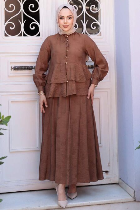 Modest Brown Skirted Dual Suit 14334KH - NEVA STYLE