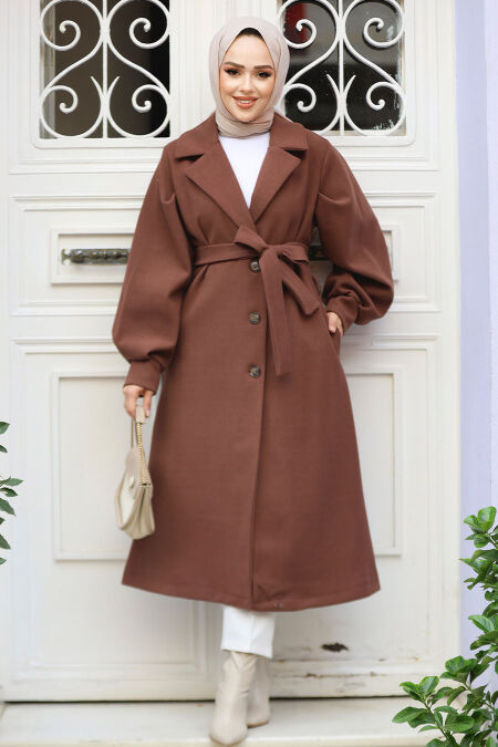 Modest Brown Stamp Coat 5946KH - NEVA STYLE