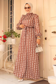 Modest Brown Summer Dress 23422KH - 1