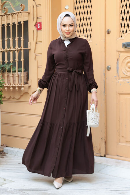 Modest Brown Summer Dress 239202KH - NEVA STYLE