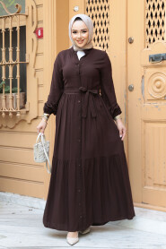 Modest Brown Summer Dress 239202KH - 3