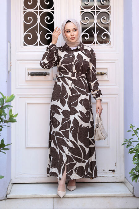 Modest Brown Summer Dress 24082KH - NEVA STYLE