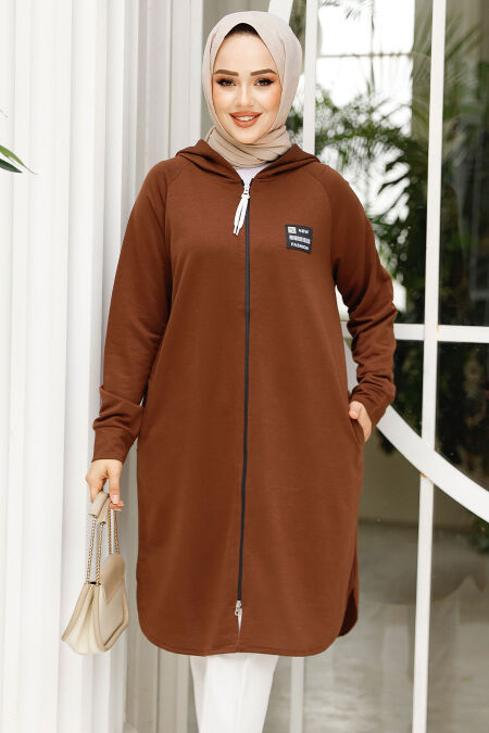 Modest Brown Sweatshirt 30157KH - NEVA STYLE