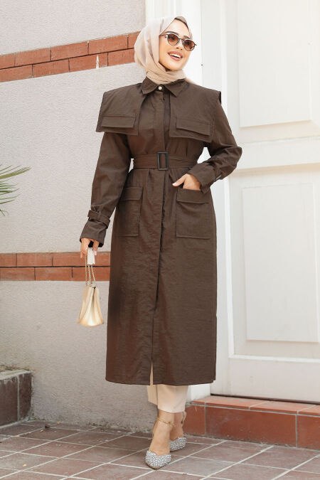 Modest Brown Trench Coat 19023KH - NEVA STYLE