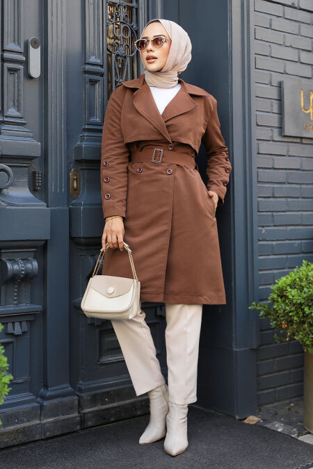 Modest Brown Trench Coat 61171KH - NEVA STYLE