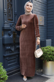 Modest Brown Velvet Dress 22751KH - 1