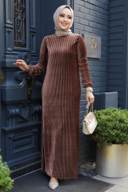 Modest Brown Velvet Dress 22751KH - 3