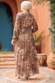 Modest Camel Chiffon Floral Dresses 50355C - 5