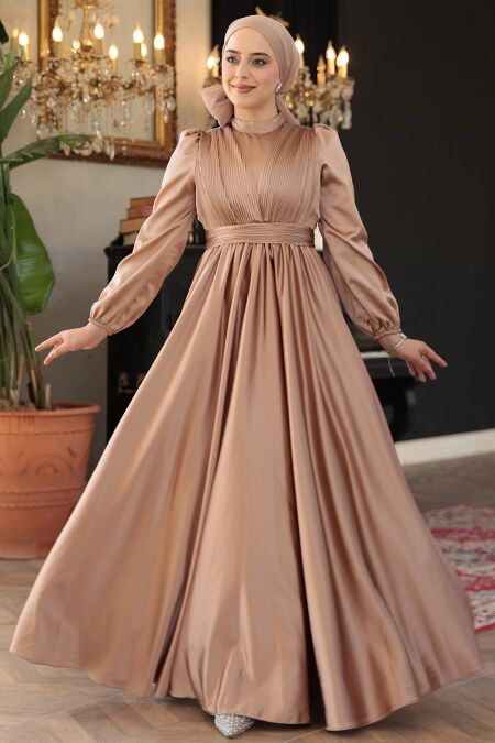 Modest Camel Evening Gown 23821C - NEVA STYLE