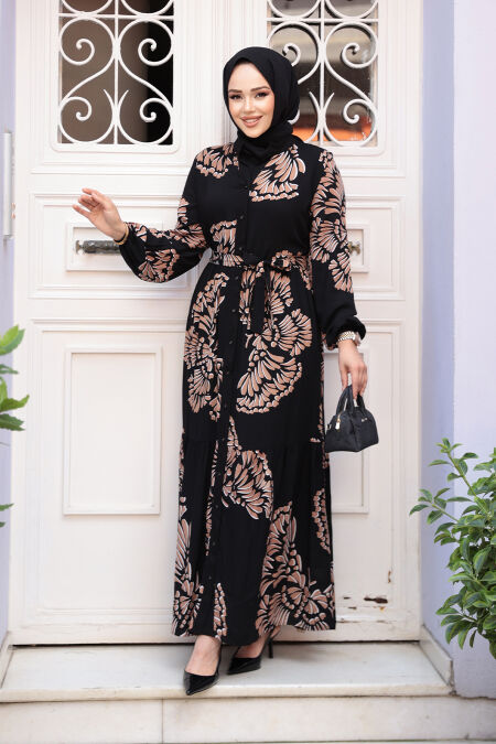 Modest Camel Floral Dress 239201C - NEVA STYLE