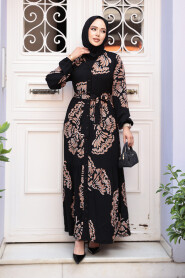 Modest Camel Floral Dress 239201C - 2