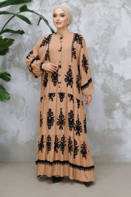 Modest Camel Floral Dress 25491C - 2