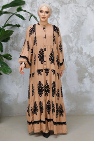 Modest Camel Floral Dress 25491C - 3