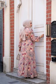 Modest Camel Floral Dress 27987C - 3