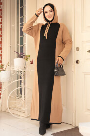 Modest Camel Knitwear Dress For Women 24461C - 1