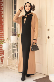 Modest Camel Knitwear Dress For Women 24461C - 2