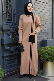 Modest Camel Knitwear Long Dress 24301C - 1