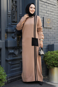 Modest Camel Knitwear Long Dress 24301C - 2