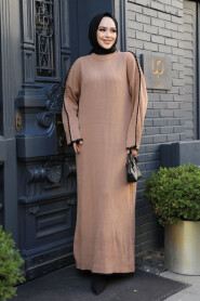 Modest Camel Knitwear Long Sleeve Dress 24312C - 2