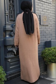 Modest Camel Knitwear Long Sleeve Dress 24312C - 4