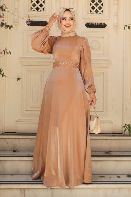 Modest Camel Prom Dress 23301C - NEVA STYLE