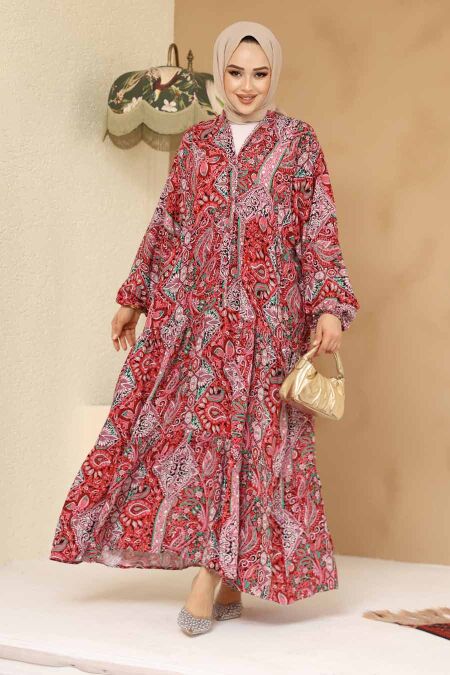 Modest Cherry Floral Maxi Dress 23454VSN - NEVA STYLE