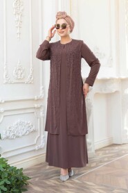 Modest Chocolate Plus Size Abaya 29119CK - 2
