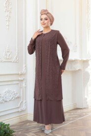 Modest Chocolate Plus Size Abaya 29119CK - 3