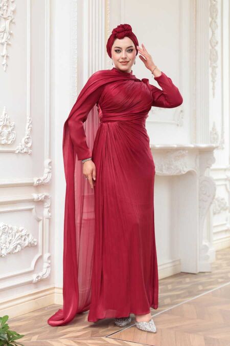 Modest Claret Red Bridal Dress 52142BR - NEVA STYLE
