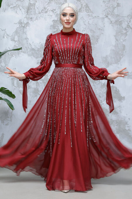 Modest Claret Red Bridesmaid Dress 47961BR - NEVA STYLE