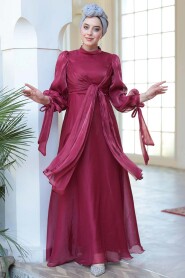 Modest Claret Red Bridesmaid Gown 52223BR - 3
