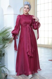 Modest Claret Red Bridesmaid Gown 52223BR - 2