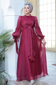 Modest Claret Red Bridesmaid Gown 52223BR - 4