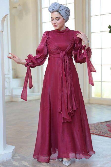 Modest Claret Red Bridesmaid Gown 52223BR - NEVA STYLE