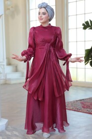 Modest Claret Red Bridesmaid Gown 52223BR - 5