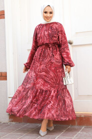 Modest Claret Red Chiffon Dress 60941BR - 1