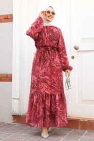 Modest Claret Red Chiffon Dress 60941BR - 2