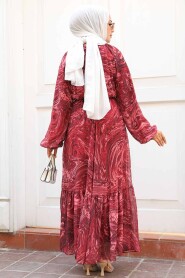 Modest Claret Red Chiffon Dress 60941BR - 3