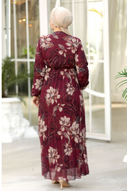 Modest Claret Red Chiffon Floral Dresses 50355BR - 5