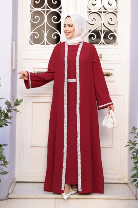 Modest Claret Red Dress Dual Suit 76852BR - NEVA STYLE