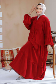 Modest Claret Red Dress For Women 20612BR - 2