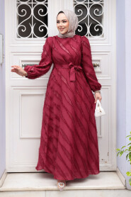 Modest Claret Red Eid Dress 23262BR - 1