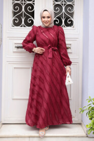 Modest Claret Red Eid Dress 23262BR - 2