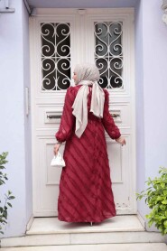 Modest Claret Red Eid Dress 23262BR - 3
