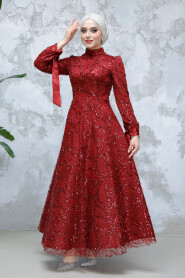 Modest Claret Red Elegant Evening Gown 4908BR 