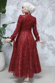 Modest Claret Red Elegant Evening Gown 4908BR - 5