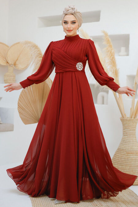 Modest Claret Red Engagement Dress 45221BR - NEVA STYLE