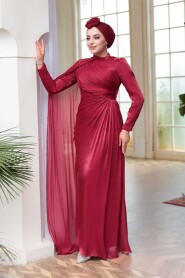 Modest Claret Red Engagement Dress 5296BR - 1